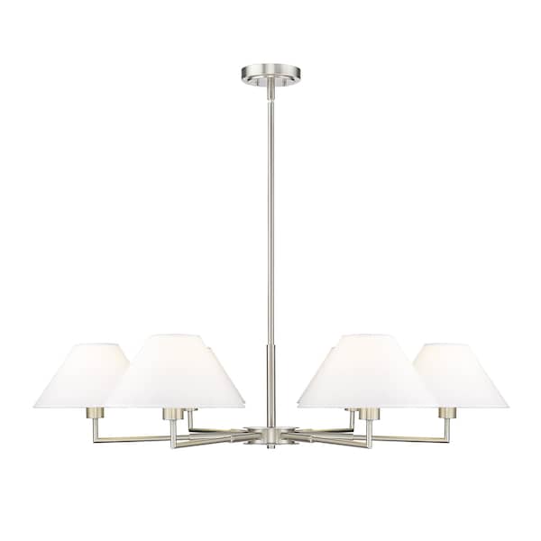 Z-Lite Leila Chandelier, 6-Light, 44 In.W x 10.75 In.H, Brushed Nickel/White Linen 744-44R-BN - main